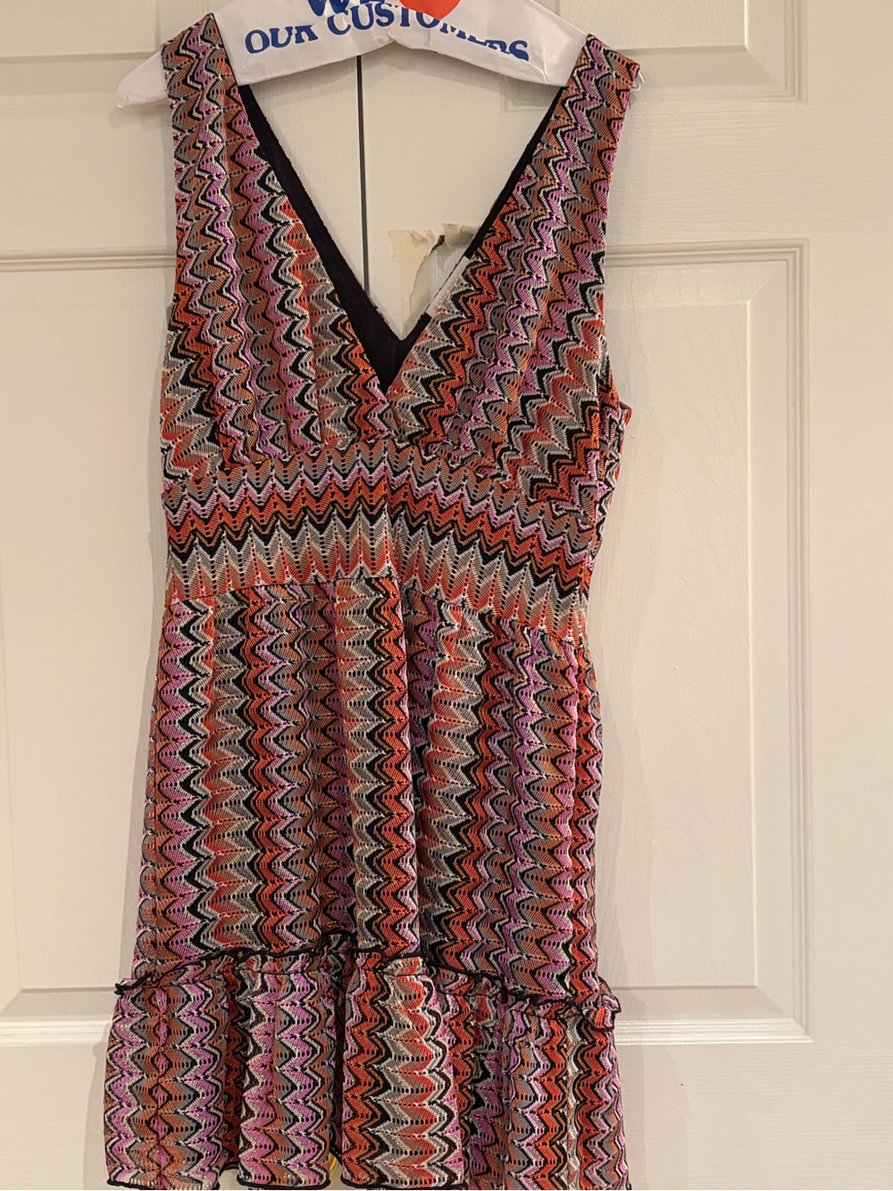 Ramy Brook V-Neck Chevron Mini Dress in Pink, Orange & Black
